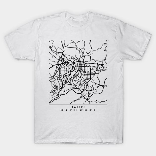 TAIPEI TAIWAN BLACK CITY STREET MAP ART T-Shirt by deificusArt